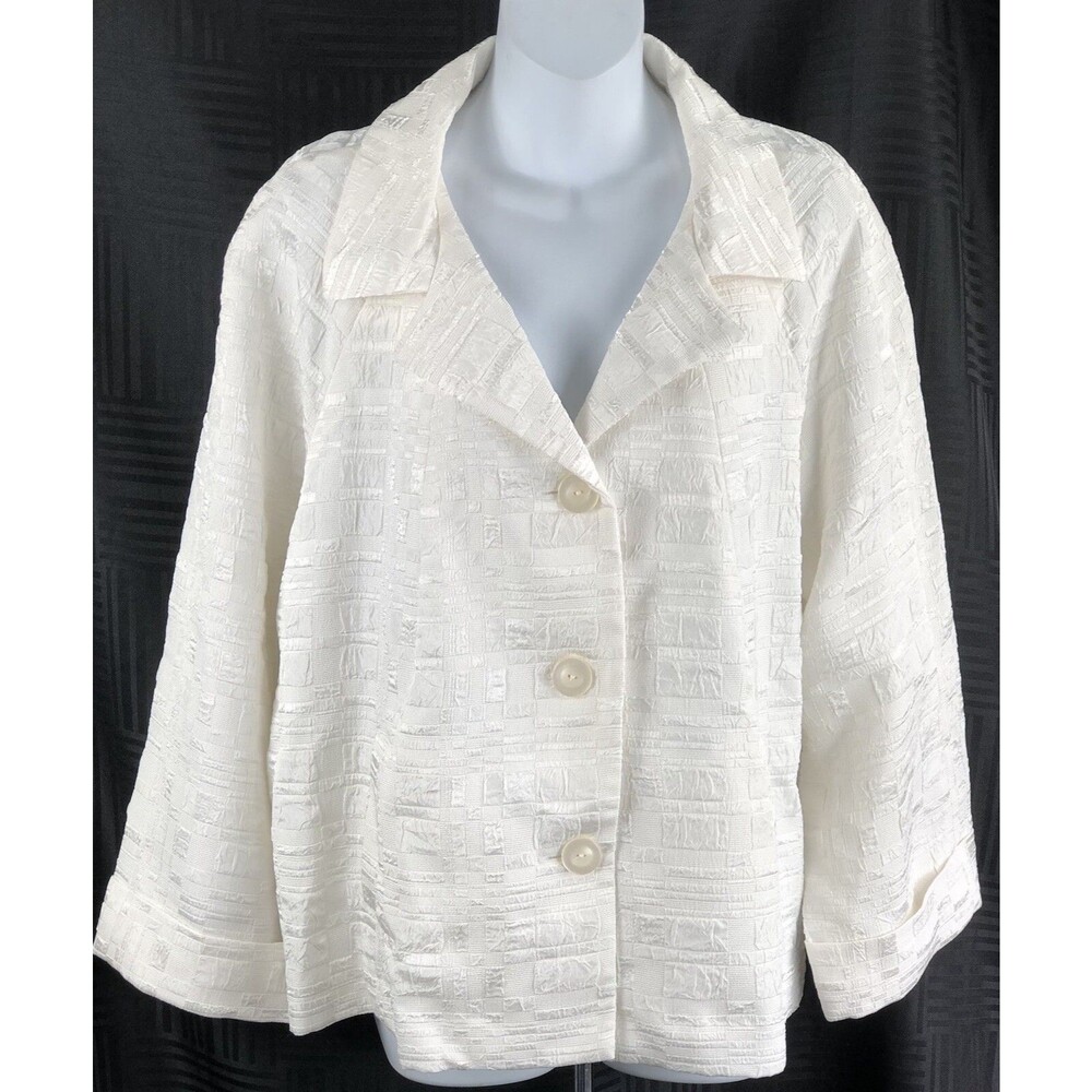 Vtg Jacket Blazer 18 Ivory G Silky Textured Chunky Button Career Lagenlook 90s